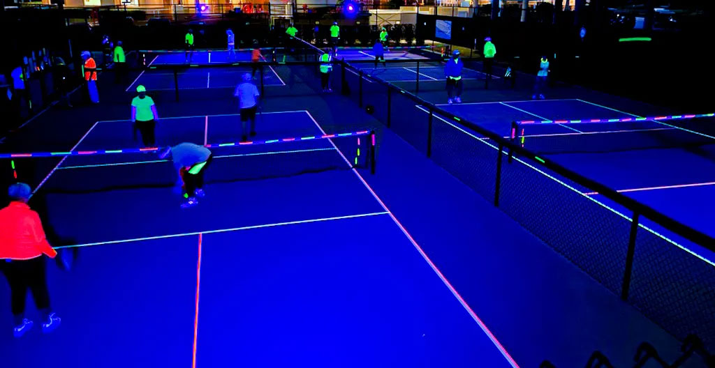 Cosmic pickleball with fluorescent gaffer Tape from Tape Jungle.